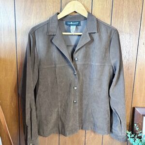 Sag Harbor Petite Brown Faux‎ Suede Button Front Jacket Career Casual Size 10P